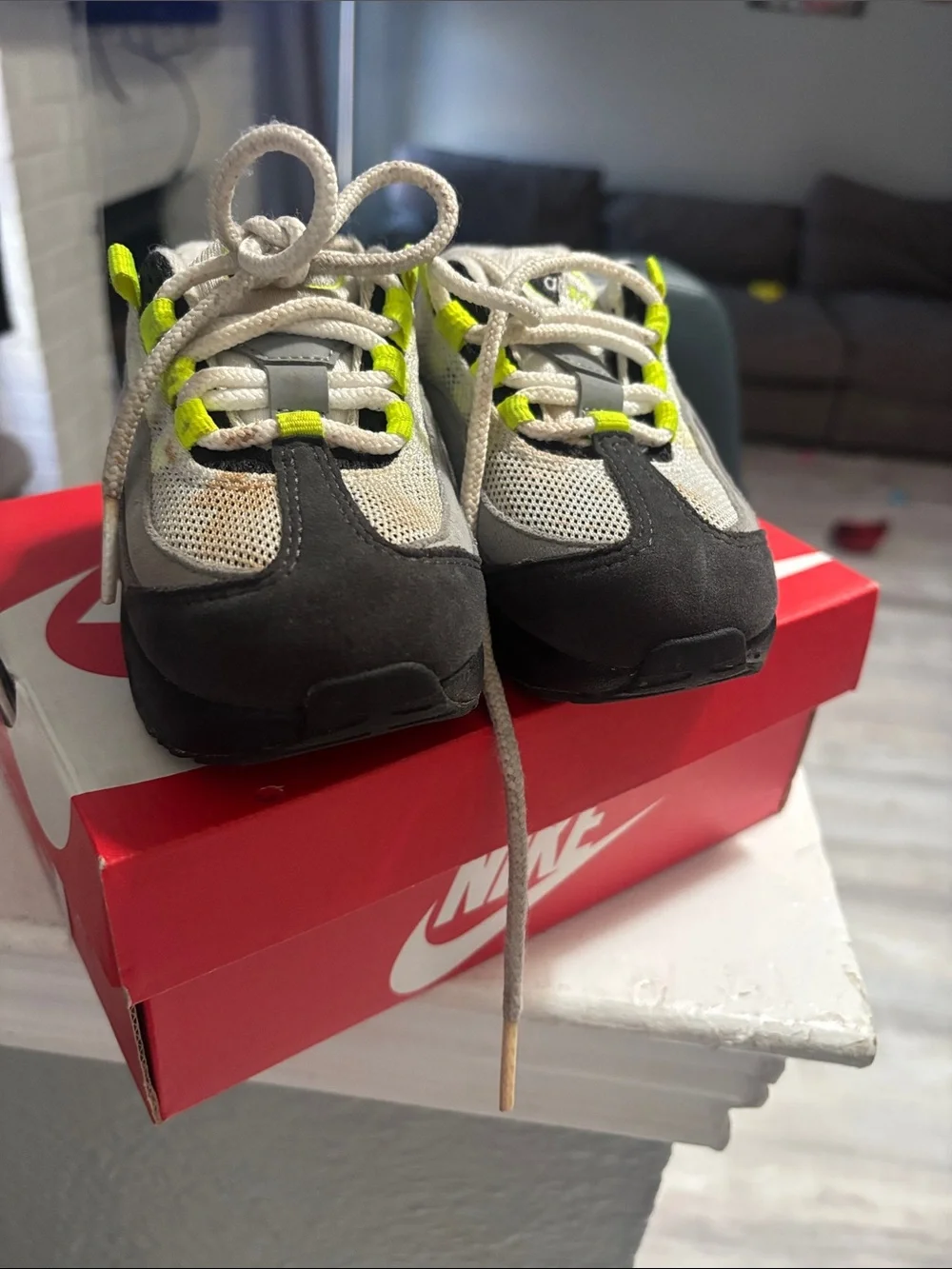 Nike Kids Gray and Neon Yellow Lace-Up Sneakers